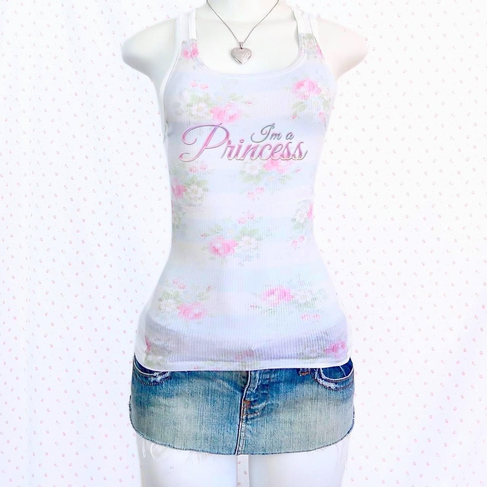 Y2K "I'm a Princess" Pink Script Floral Baby Tank